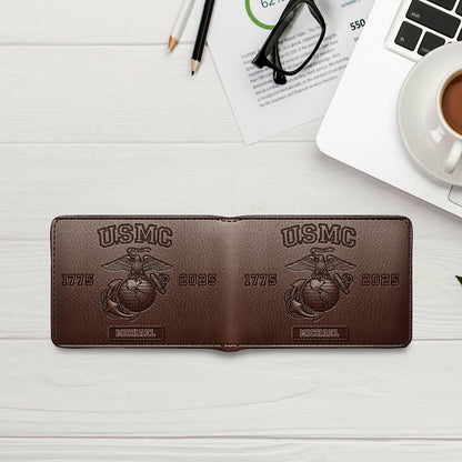 USMC 250th Anniversary - Personalized Veteran Leather Wallet