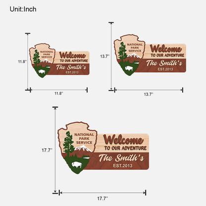 Welcome To Our Adventure - Personalized Hiking Custom Shaped Wood Sign
