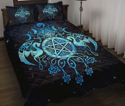 Celtic Wiccan Wicca Pentacle Starry Night -  Witch Quilt Set 0822