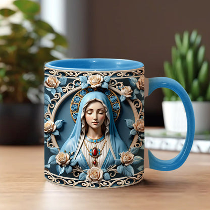 Mother Of God Rosette Wreath Emblem - Personalized Christian Accent Mug