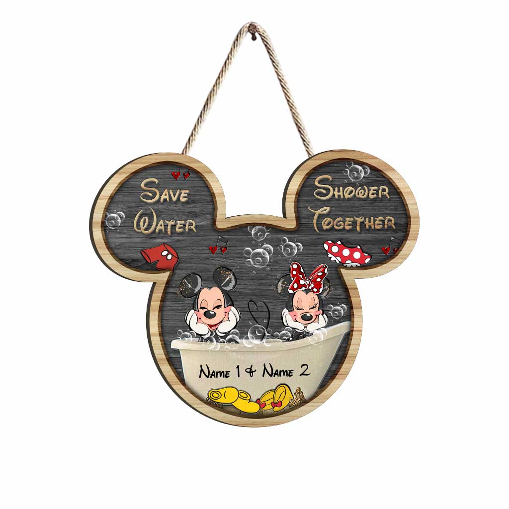 Save Water Shower Together - Personalized Couple Mouse Wood Sign