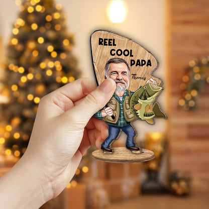 Reel Cool - Fishing gift for dad, him, husband, grandpa - Personalized Freestanding Wood Plaque