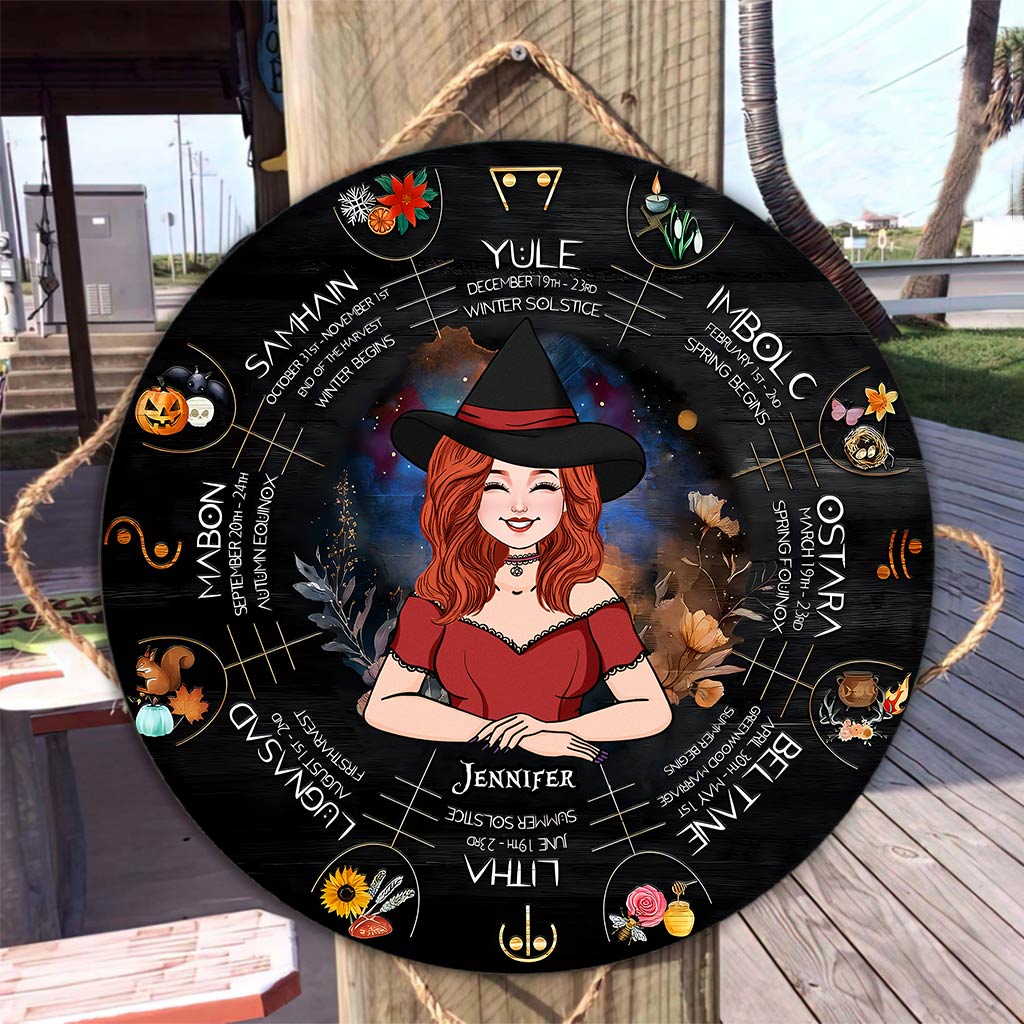 Wheel Of The Year - Personalized Witch Round Wood Sign