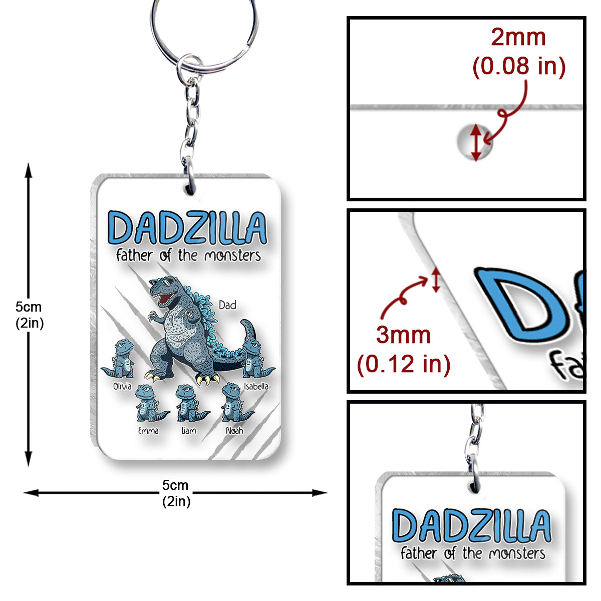 Dadzilla Father Of Monsters - Personalized Father Transparent Keychain