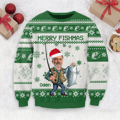 Merry Fishmas - Personalized Fishing Ugly Sweater