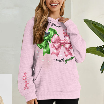 Pink Green Witch - Personalized Waffle Hoodie