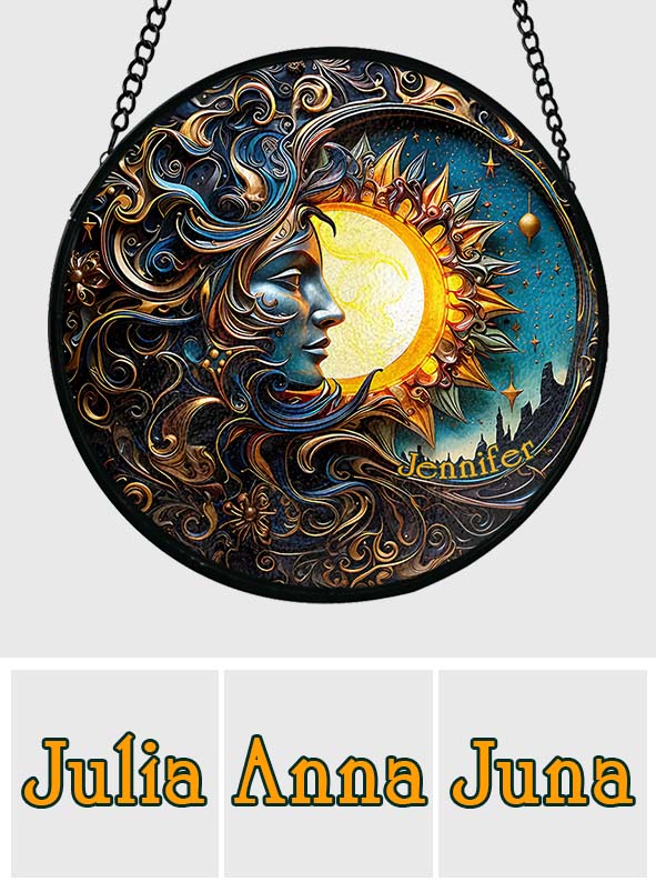 Live By The Sun Love By The Moon - Personalized Hippie Stained Glass Suncatcher