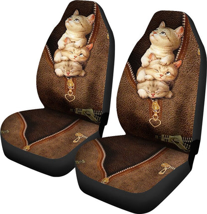 Love Cats Leather Pattern Print Cat Seat Covers 0622