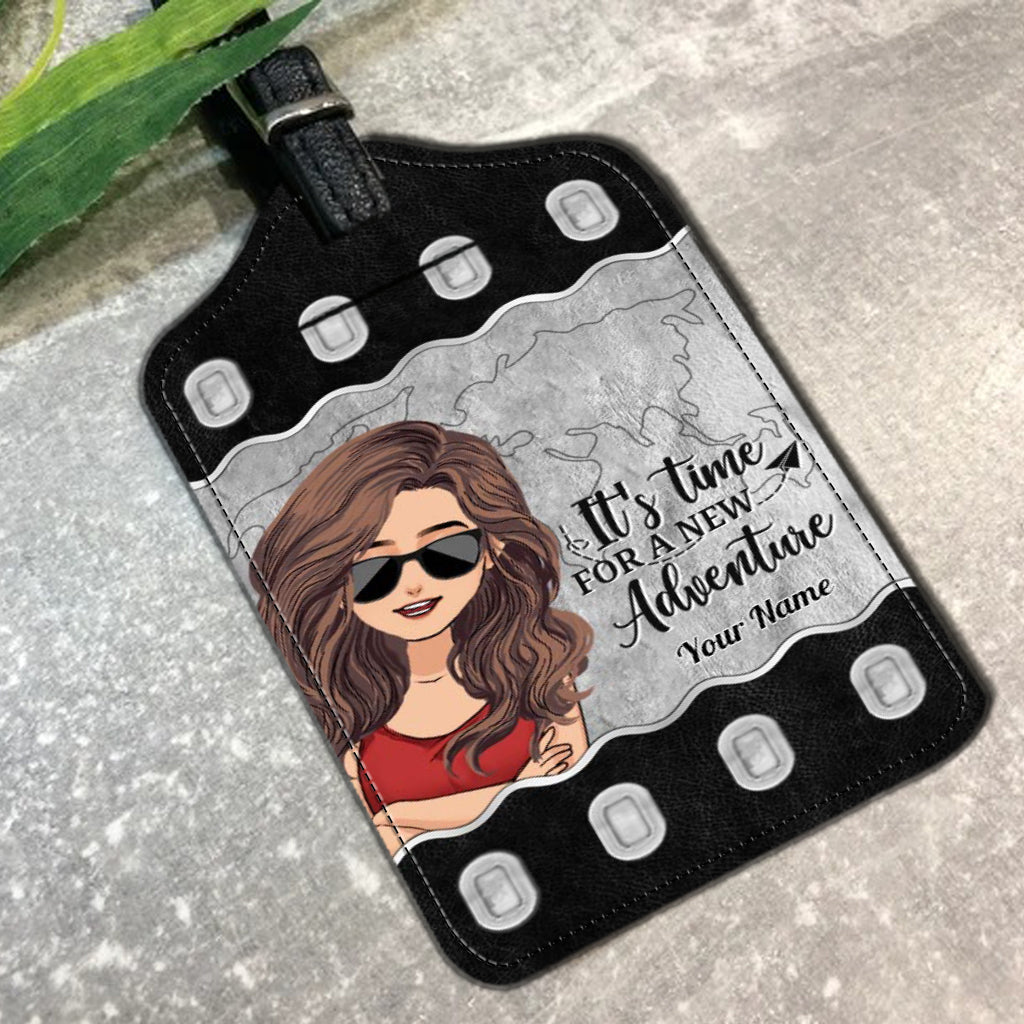 It's Time For New Adventure - Travelling gift for mom, daughter, granddaughter, wife, girlfriend, friend - Personalized Leather Luggage Tag