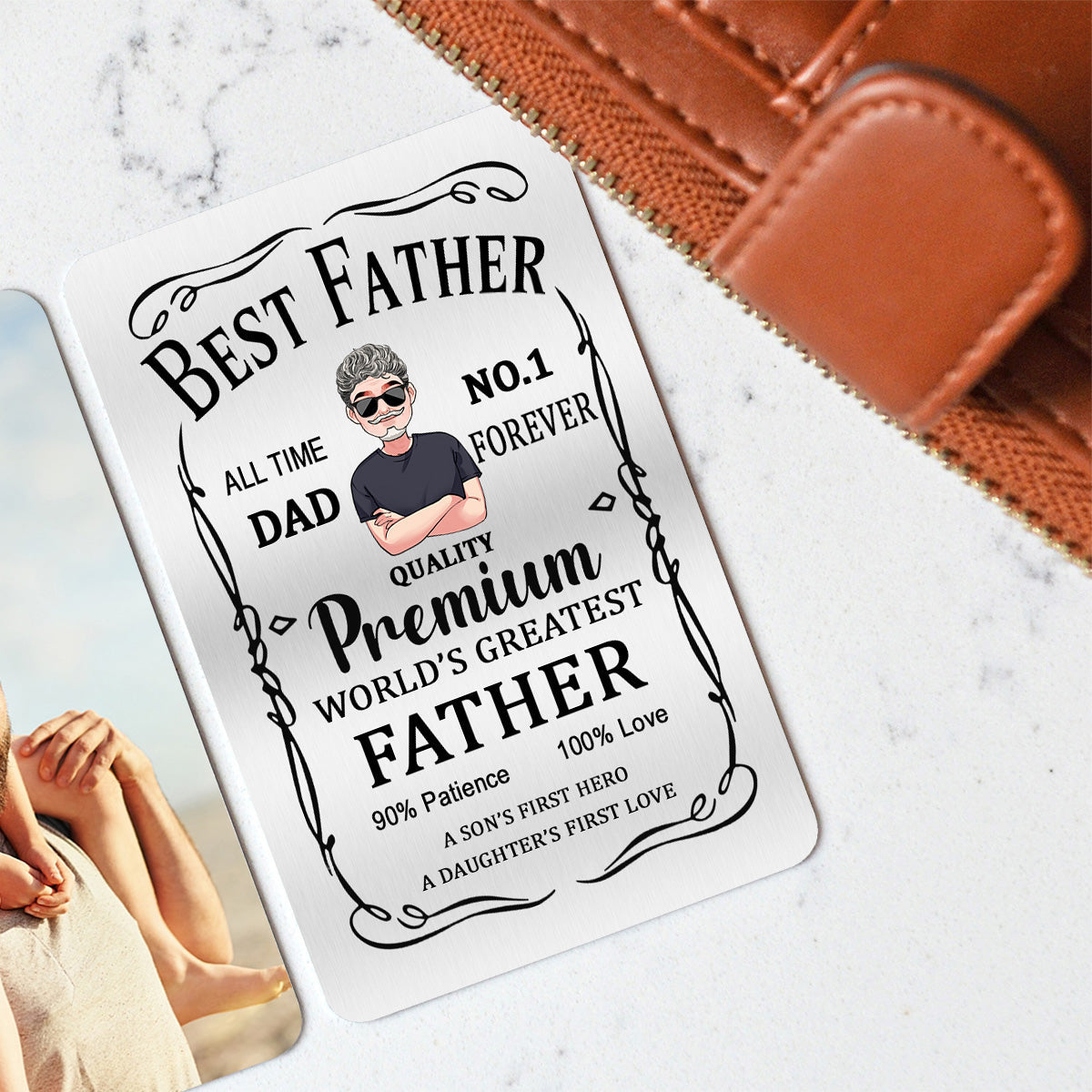 Best Father Premium - Gift for dad, grandpa - Personalized Wallet Insert Card