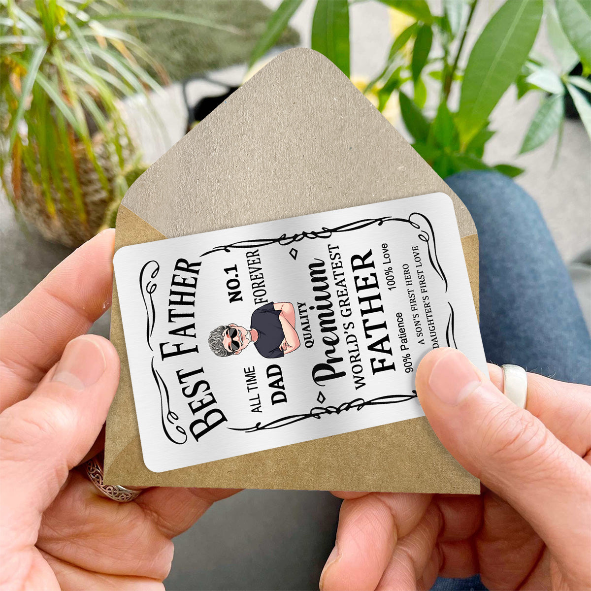 Best Father Premium - Gift for dad, grandpa - Personalized Wallet Insert Card