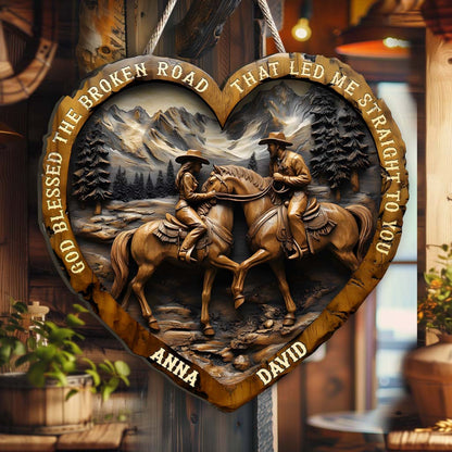 God Blessed The Broken Road That Led Me Straight To You - Personalized Country Girl Custom Shaped Wood Sign