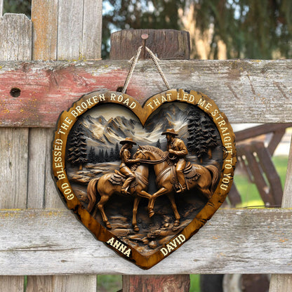 God Blessed The Broken Road That Led Me Straight To You - Personalized Country Girl Custom Shaped Wood Sign