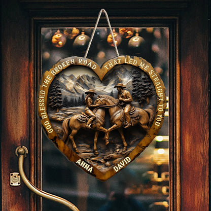 God Blessed The Broken Road That Led Me Straight To You - Personalized Country Girl Custom Shaped Wood Sign