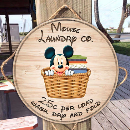 Laundry Co Mouse - Round Wood Sign