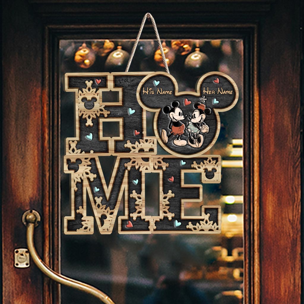 Home Sweet Home - Personalized Couple Mouse Wood Sign