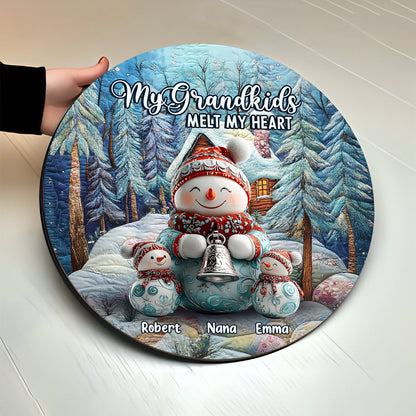 Merry Christmas - Personalized Grandma Round Wood Sign