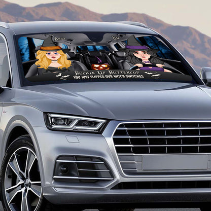 Buckle Up Buttercup - Personalized Witch Car Sunshade