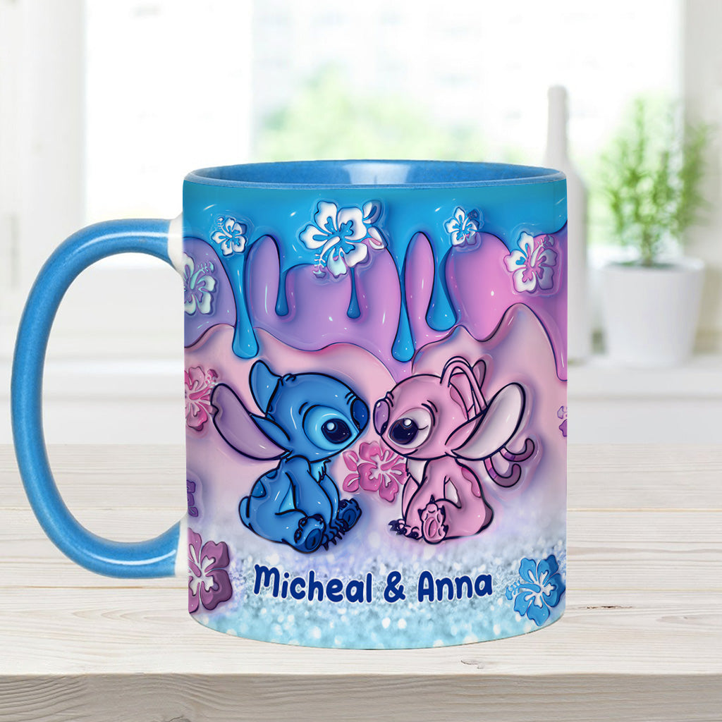 Blue & Pink Ohana Kissing - Personalized Ohana Accent Mug