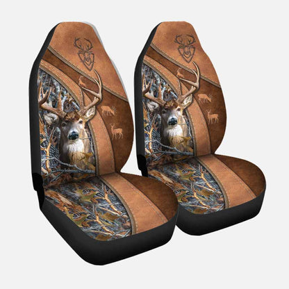 Deer Hunting - Seat Covers With Leather Pattern Print