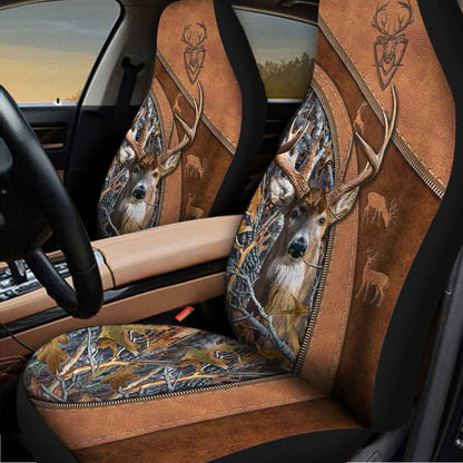 Deer Hunting - Seat Covers With Leather Pattern Print