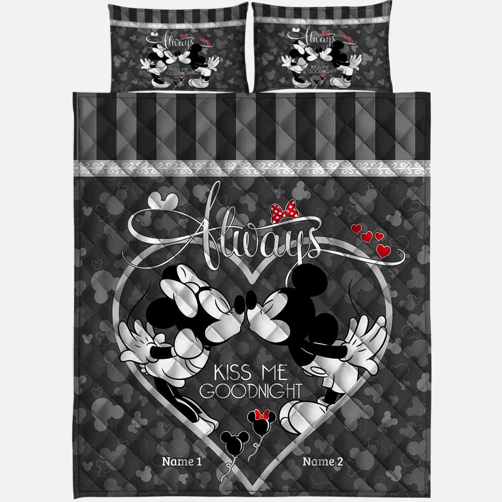 Always Kiss Me Goodnight - Personalized Couple Mouse Quilt Set