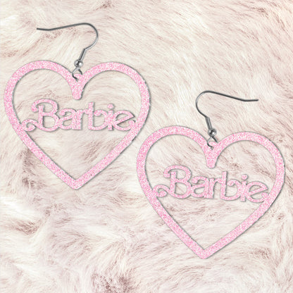 Pink Glitter Custom Name - Personalized Earrings