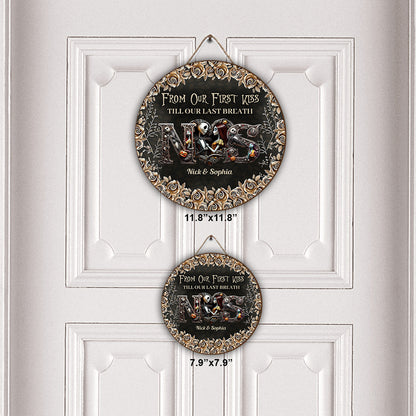 Till Dead Do Us Part - Personalized Nightmare Round Wood Sign