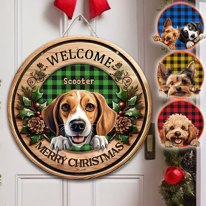 Merry Christmas Personalized Dog - Personalized Dog Round Wood Sign