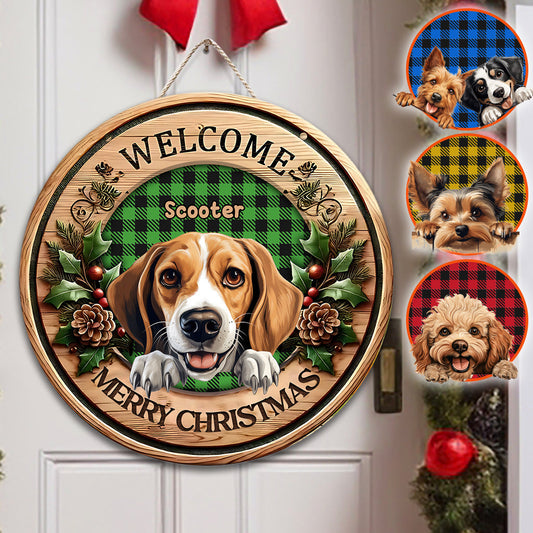 Merry Christmas Personalized Dog - Personalized Dog Round Wood Sign