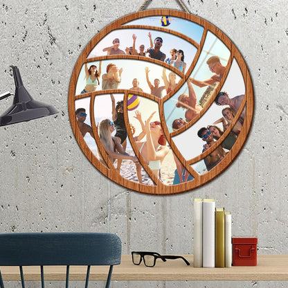 Volleyball Player Gift Photo Collage - Personalized Volleyball Round Wood Sign