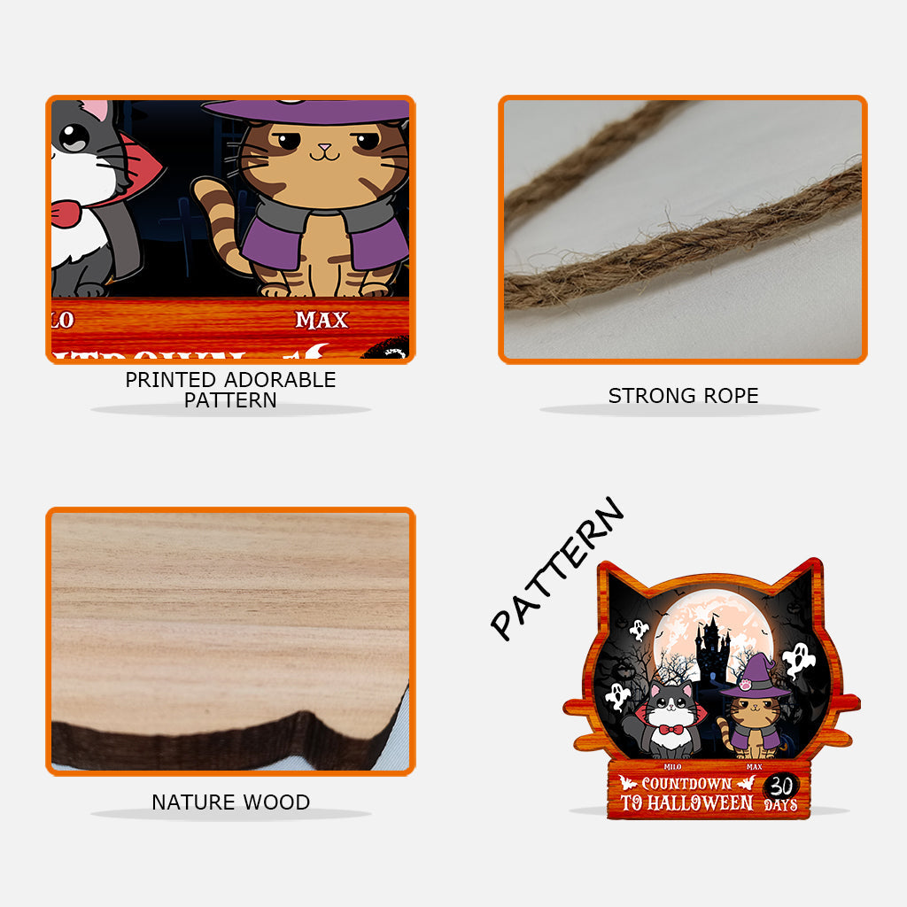 Countdown To Halloween - Personalized Cat Wood Sign