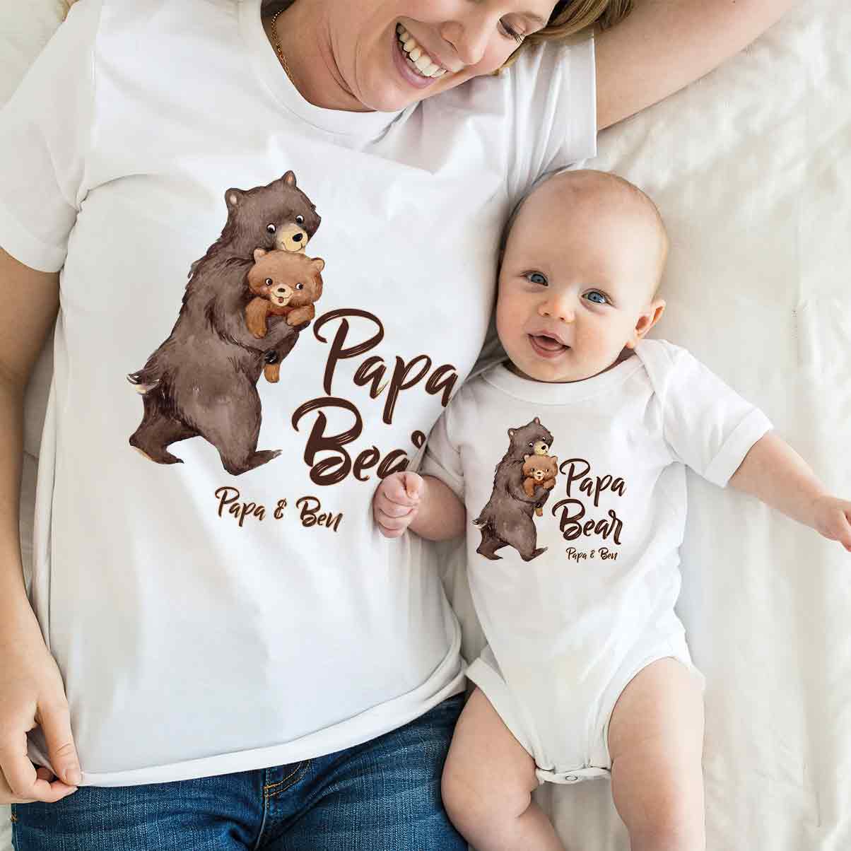 Papa Bear Baby Bear - Personalized Father T-shirt And Baby Onesie