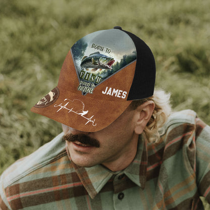 Born To Fish Forced To Work - Personalized Fishing Trucker Hat (Black Mesh)