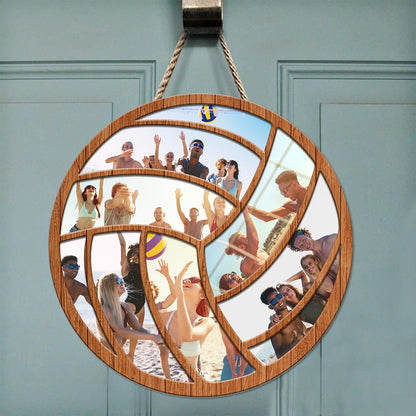 Volleyball Player Gift Photo Collage - Personalized Volleyball Round Wood Sign