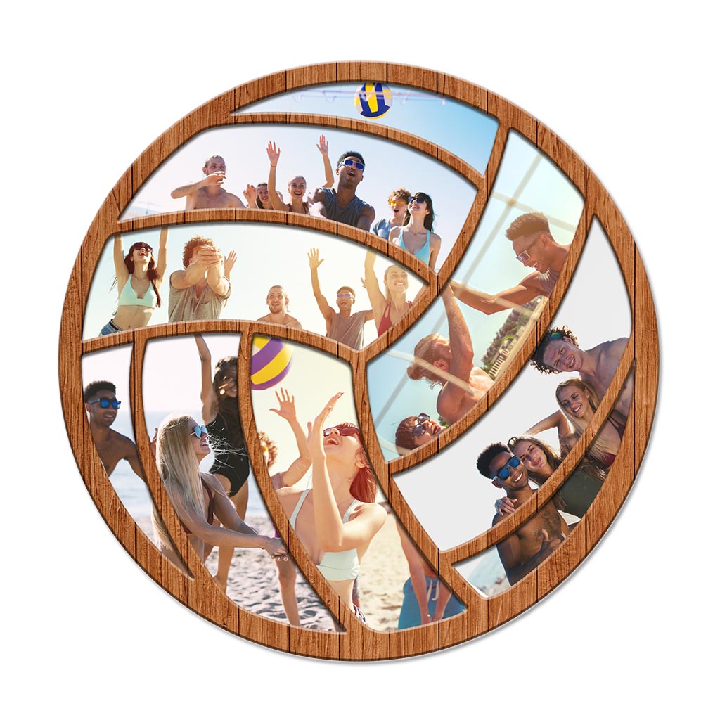 Volleyball Player Gift Photo Collage - Personalized Volleyball Round Wood Sign