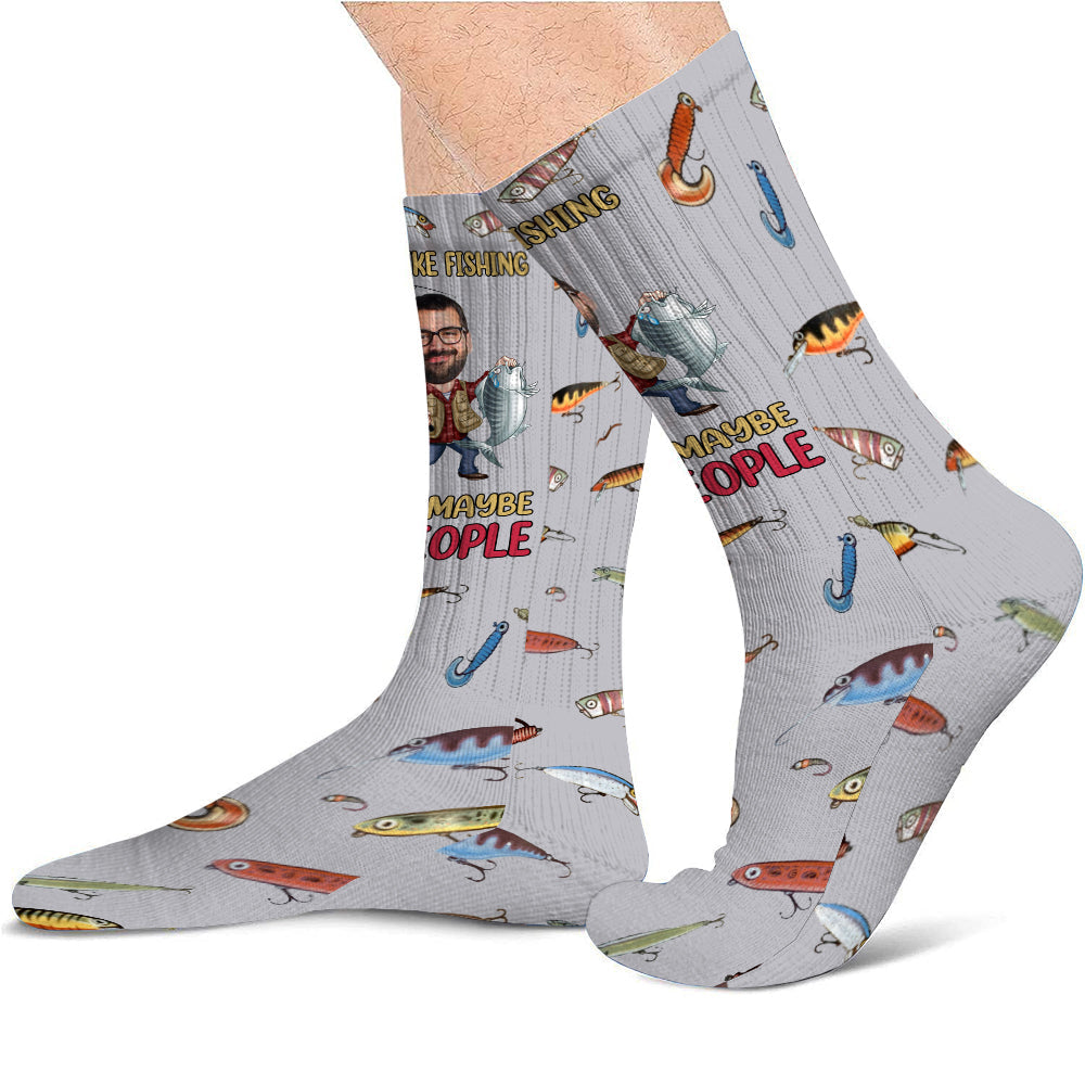 I Like Fishing And Maybe 3 People - Personalized Fishing Socks