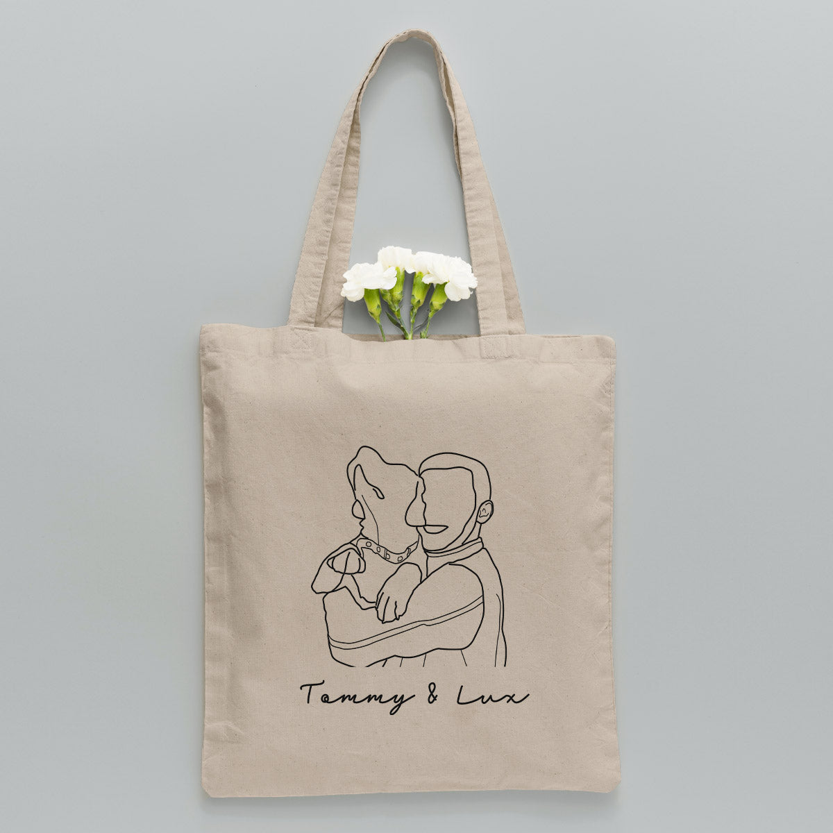Custom Photo Line Art - Personalized Dog Embroidered Tote Bag