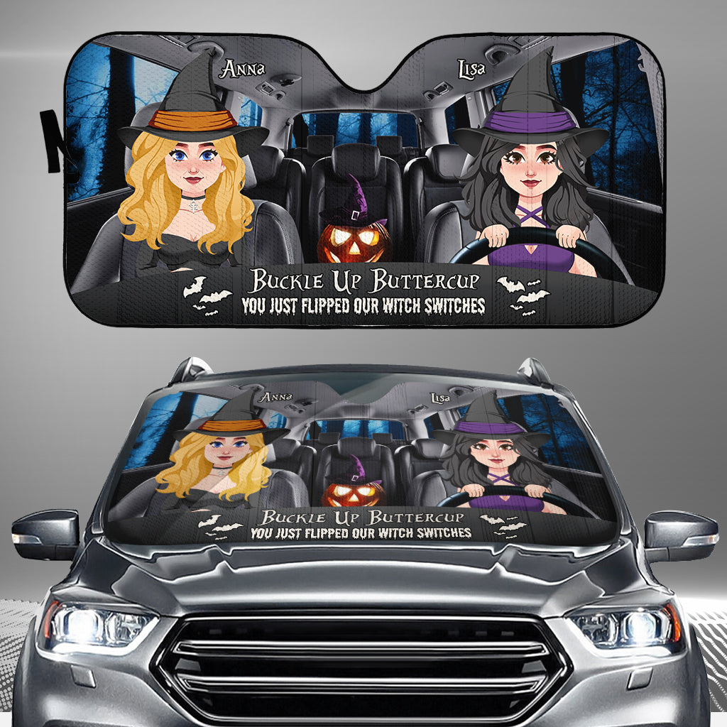 Buckle Up Buttercup - Personalized Witch Car Sunshade