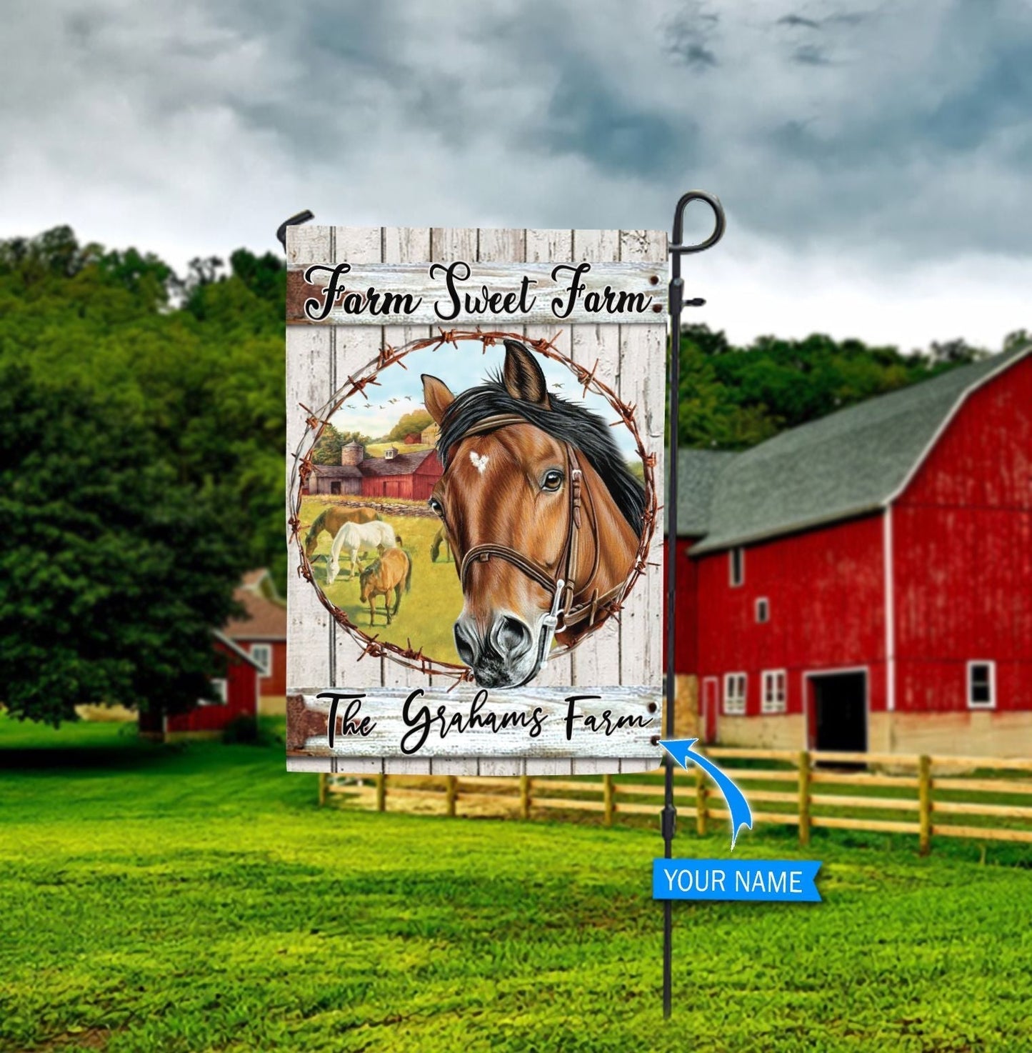 Farm Sweet Farm Personalized Horse Garden Flag 0523