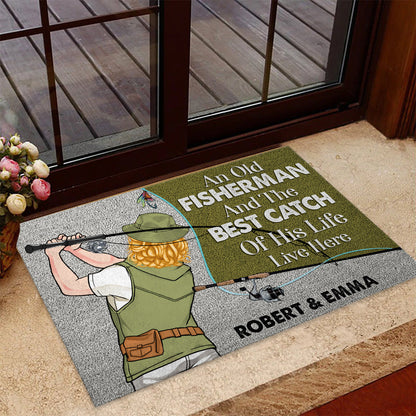 An Old Fisherman And The Best Catch Of His Life - Personalized Fishing Doormat