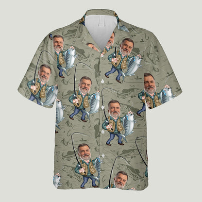 Funny Fishing Portrait - Personalized Fishing Hawaiian Shirt