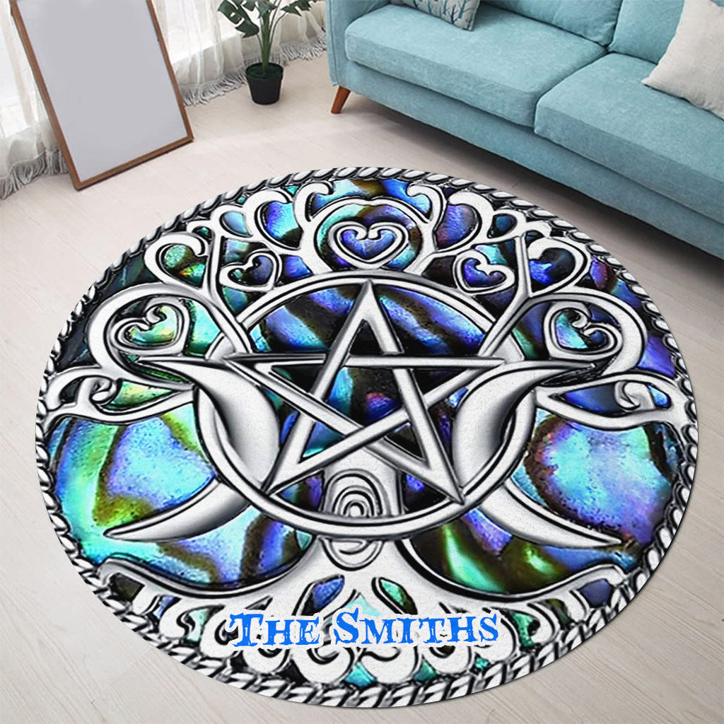 Triple Moon Pentacle - Personalized Witch Round Rug