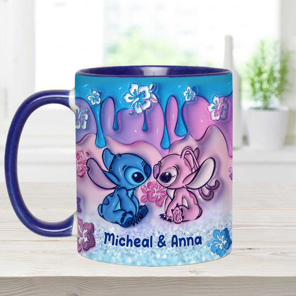 Blue & Pink Ohana Kissing - Personalized Ohana Accent Mug