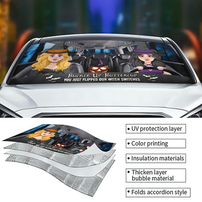 Buckle Up Buttercup - Personalized Witch Car Sunshade