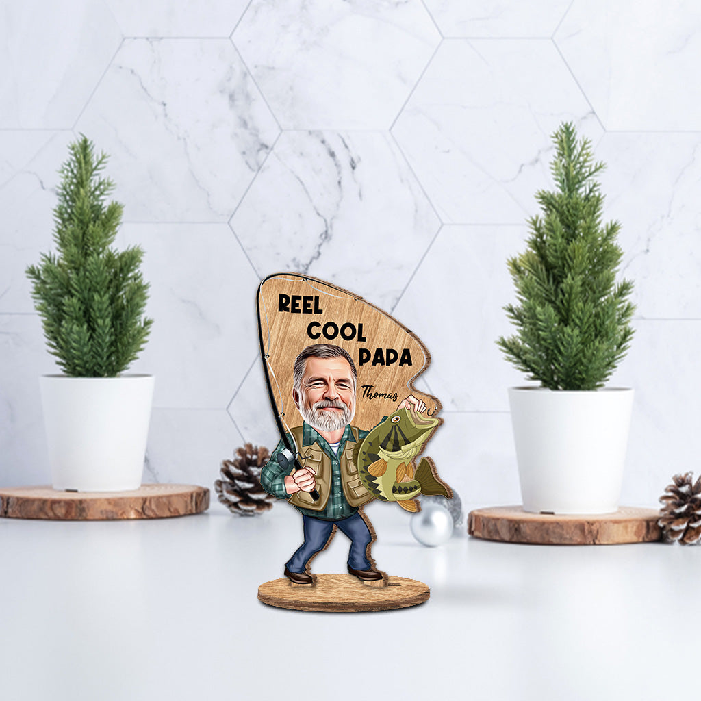 Reel Cool - Fishing gift for dad, him, husband, grandpa - Personalized Freestanding Wood Plaque