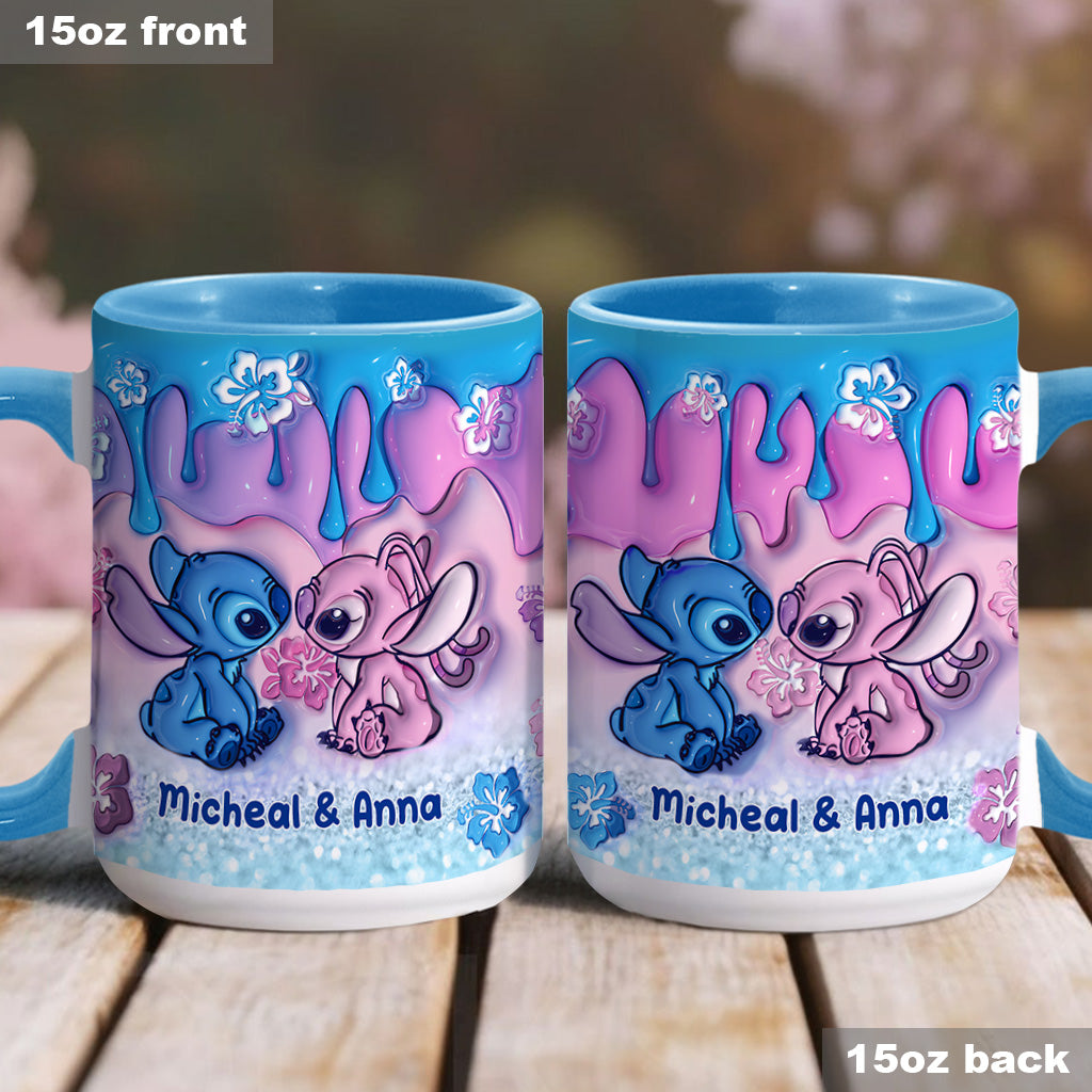 Blue & Pink Ohana Kissing - Personalized Ohana Accent Mug