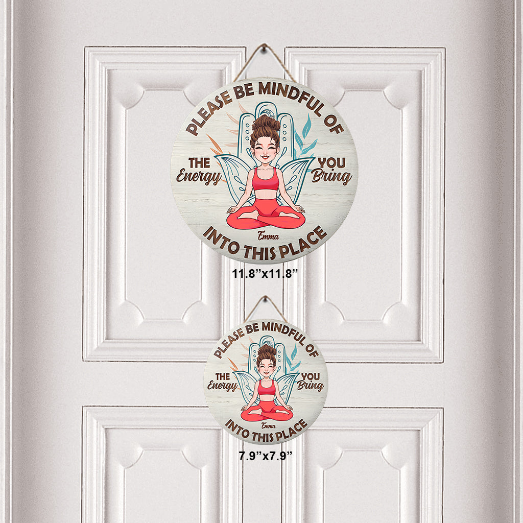 Please Be Mindful - Personalized Yoga Round Wood Sign
