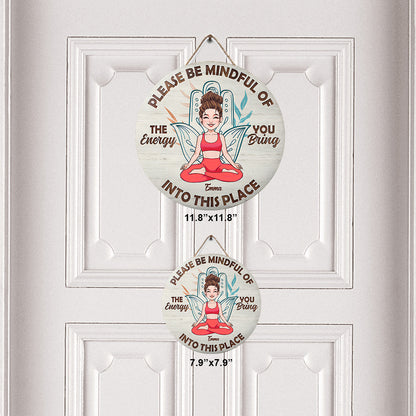 Please Be Mindful - Personalized Yoga Round Wood Sign