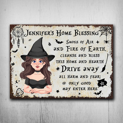 Home Blessing - Personalized Witch Rectangle Metal Sign